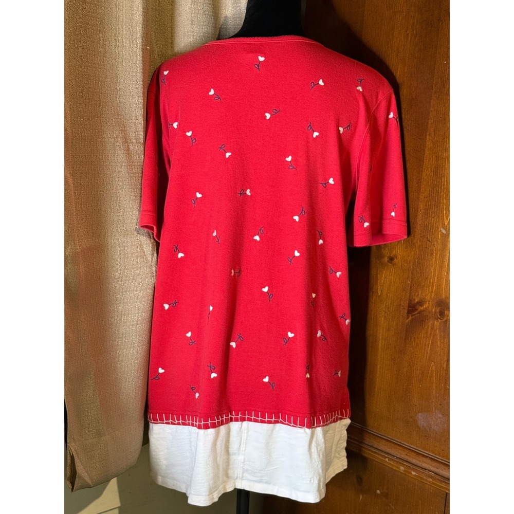Koret City Blues Top Women Medium Red Good Embroidered Layered Floral Casual - Picture 3 of 9